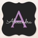 Porta-copo De Papel Nome do Monograma Girly de Script Preto Roxo<br><div class="desc">Portas copos de papel de nome de monograma de script simples preto e roxo. Isso faz a formatura perfeita,  aniversário,  casamento,  chá de panela,  aniversário,  chá de fraldas ou presente de festa de solteira para alguém que ama luxo de vidro e estilos quíticos.</div>