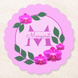 Porta-copo De Papel Nome personalizado da vintagem floral rosa, cor-de