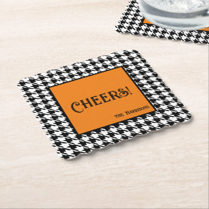 Porta-copo De Papel Nome & Saúde! Laranja Preto Xadrez Preto e Branco