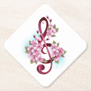 Porta-copo De Papel Notas de clave de trecho musical com flores de Sak