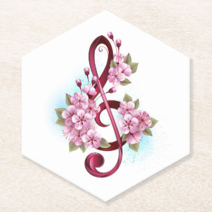Porta-copo De Papel Notas de clave de trecho musical com flores de Sak