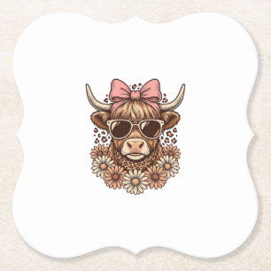 Porta-copo De Papel Óculos de sol de vaca das Terras Altas fofos Laço