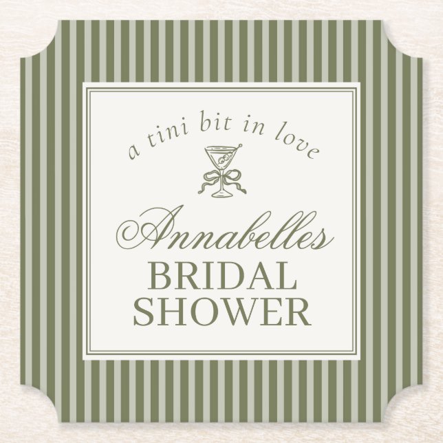 Porta-copo De Papel Olive Martini Old Money Striped Bridal Shower (Frente)
