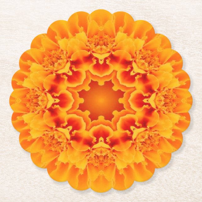 Porta-copo De Papel Orange Marigold Mandala (Frente)