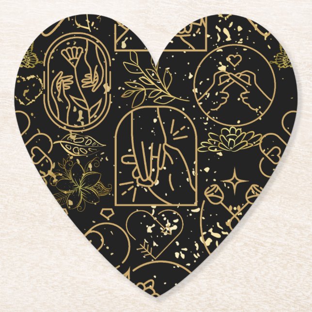 Porta-copo De Papel Ornamentos de casamento em preto Dourado BG (Frente)