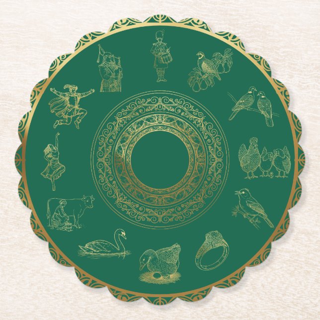 Porta-copo De Papel Os Doze Dias do Natal Verde (Frente)