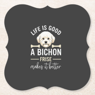 Porta-copo De Papel Ossos de Cão Bichon Frise com Pelo Branco Life Is