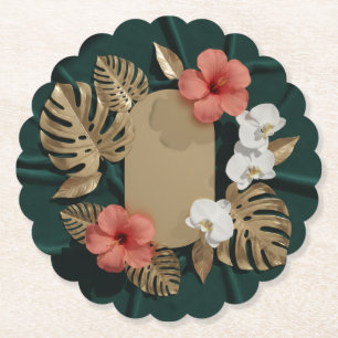 Porta-copo De Papel Ouro Botânico Tropical Monstera Hibisco Elegante