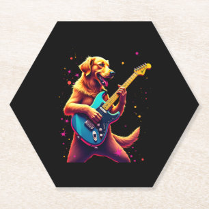Porta-copo De Papel Ouro Retriever cão Tocando Violão Elétrico