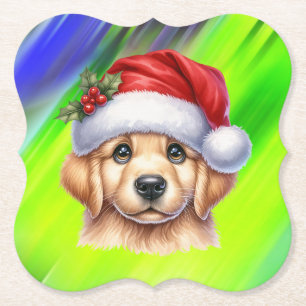 Porta-copo De Papel Ouro Retriever Dog com Estilo Papai Noel