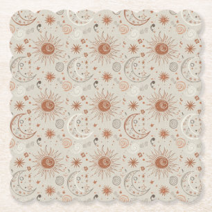 Porta-copo De Papel Padrão Boho Sol e Lua