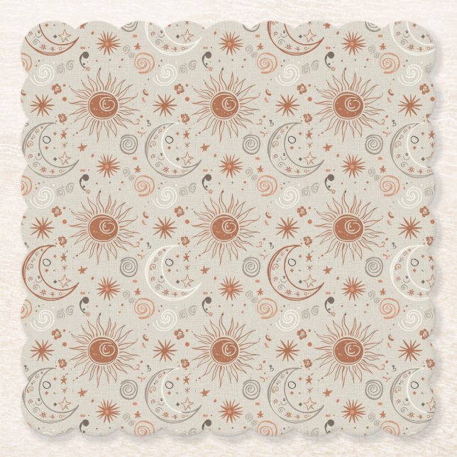 Porta-copo De Papel Padrão Boho Sol e Lua (Frente)