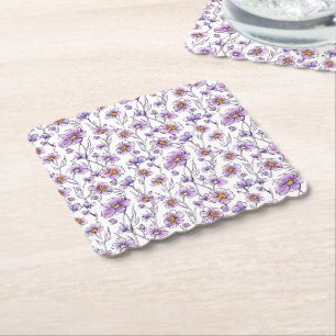 Porta-copo De Papel Padrão Botânico de Flor Silvestre Roxa