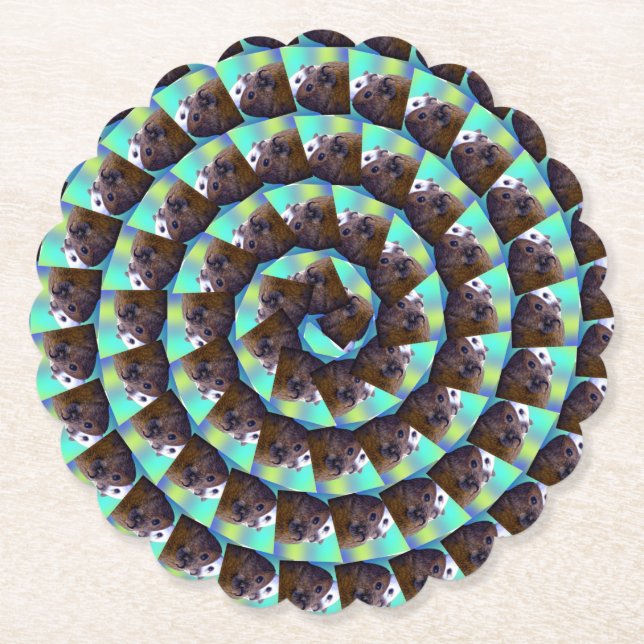 Porta-copo De Papel Padrão Circular De Suíno Castanho E Guiné Branca, (Frente)