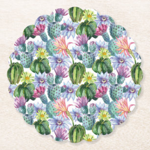 Porta-copo De Papel Padrão De Cactus Com Aquarela Pintada À Mão