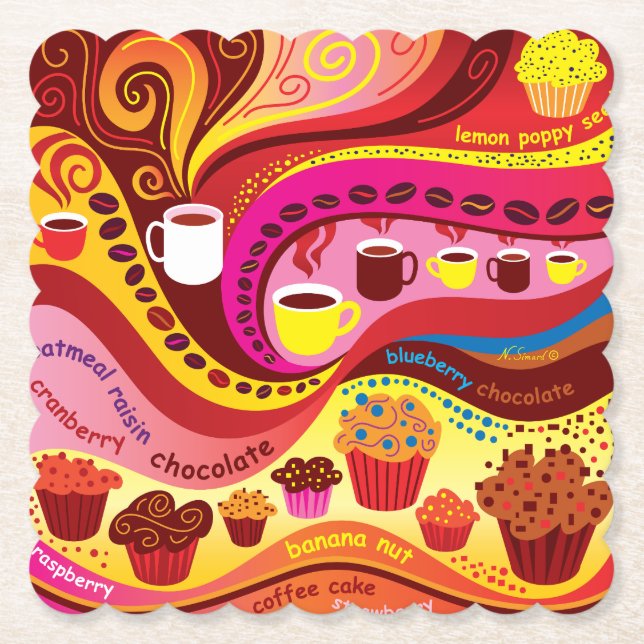 Porta-copo De Papel Padrão de Café e Muffins (Frente)