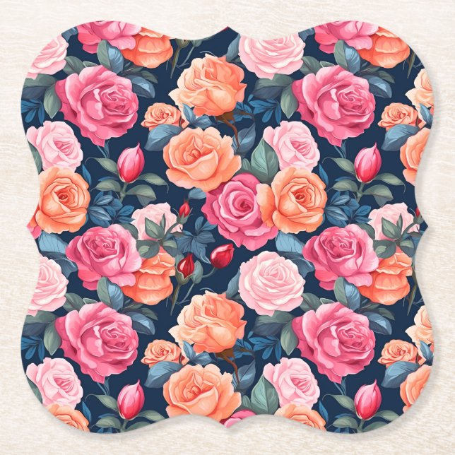 Porta-copo De Papel Padrão de Flores de rosa florescente- 80037 (Frente)