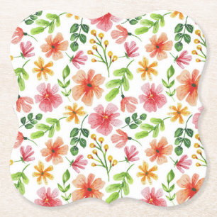 Porta-copo De Papel Padrão de Flores Rosa Aquarela-69677