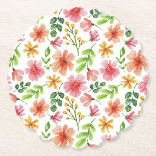 Porta-copo De Papel Padrão de Flores Rosa Aquarela-69677