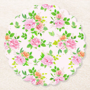Porta-copo De Papel Padrão de Folhas Verdes de rosa - 23656