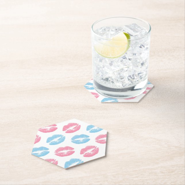 Porta-copo De Papel Padrão de Lábios Azul e Rosa, Batom, Beijo (Insitu)
