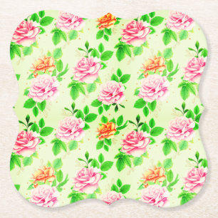 Porta-copo De Papel Padrão de Rosas Florais Elegantes Folhas Verdes-23