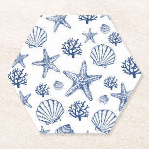Porta-copo De Papel Padrão de shell azul do Marinho Porta copos