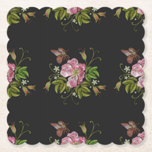 Porta-copo De Papel Padrão do bordado floral elegante em preto