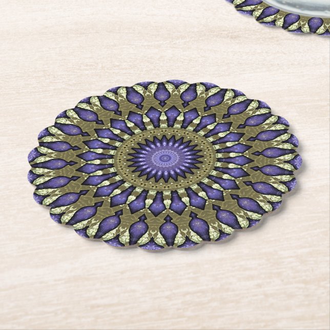 Porta-copo De Papel Padrão Dourado de Mandala Preto Violeta Roxo (Angular)