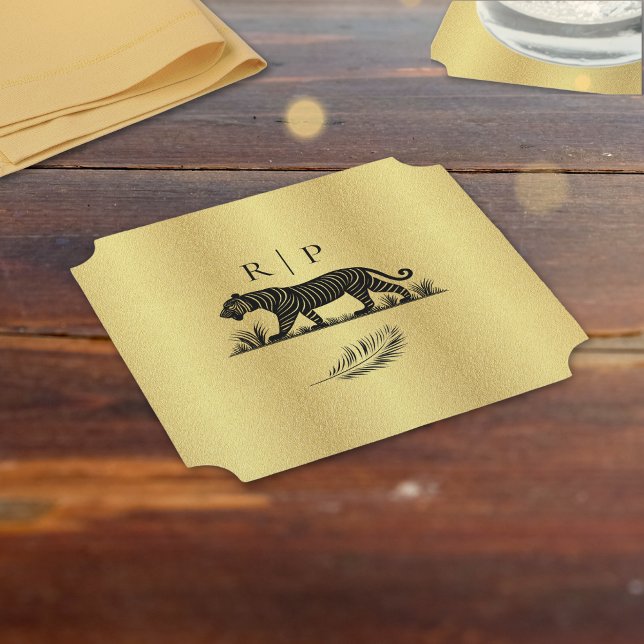 Porta-copo De Papel Padrão Elegante Monograma Preto Dourado (Criador carregado)