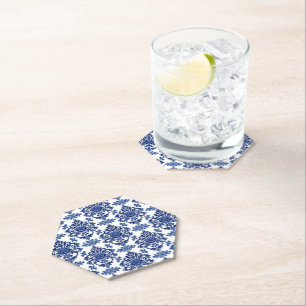 Porta-copo De Papel Padrão Floral Barroco de Luxo Azul Real e Branco