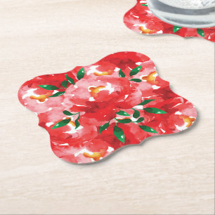 Porta-copo De Papel Padrão Floral do Rosa vermelha