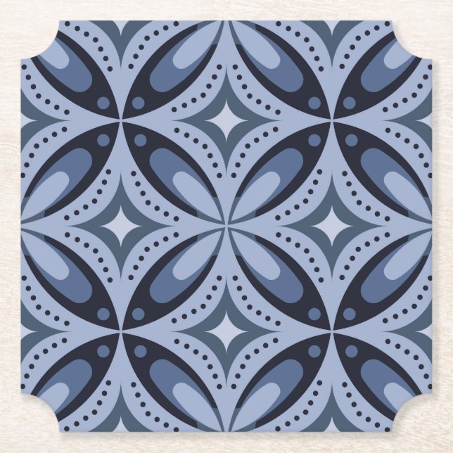 Porta-copo De Papel Padrão Geométrico Azul Estilo Retro (Frente)