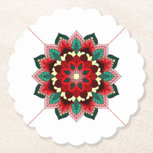 Porta-copo De Papel Padrão Mandala 02 na Porta copos vermelha de papel