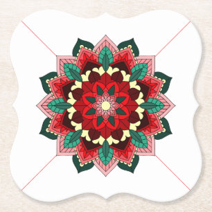 Porta-copo De Papel Padrão Mandala 02 na Porta copos vermelha de papel