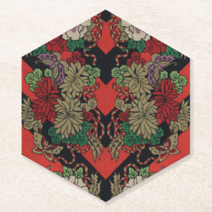Porta-copo De Papel Padrão Vermelho Preto Floral Peônia Japonês Vintag