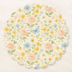 Porta-copo De Papel Padrão vintage floral colorido com borboletas