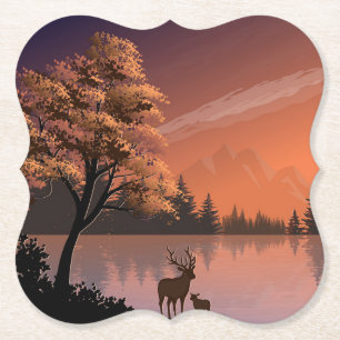 Porta-copo De Papel Paisagem Sunrise com Lago e Deers-51207