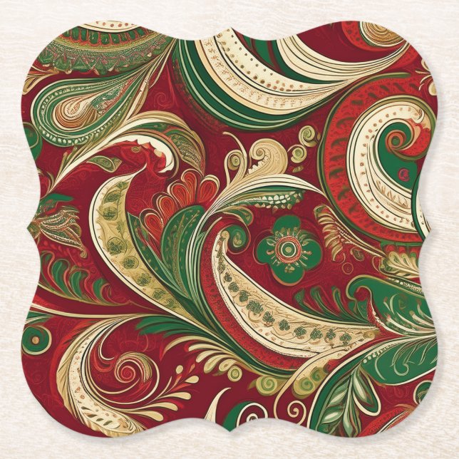 Porta-copo De Papel Paisley Burgundy Coaster (Frente)