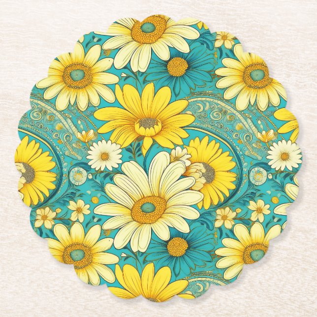 Porta-copo De Papel Paisley Daisy Coaster (Frente)