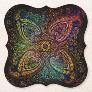 Porta-copo De Papel Paisley Multicolorido Mágico em Fundo Preto