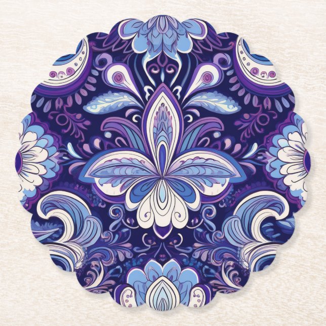 Porta-copo De Papel Paisley Royal Blue Coaster (Frente)
