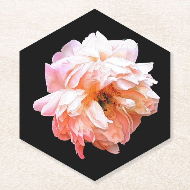 Porta-copo De Papel Pale Peach Peony em Preto (Frente)