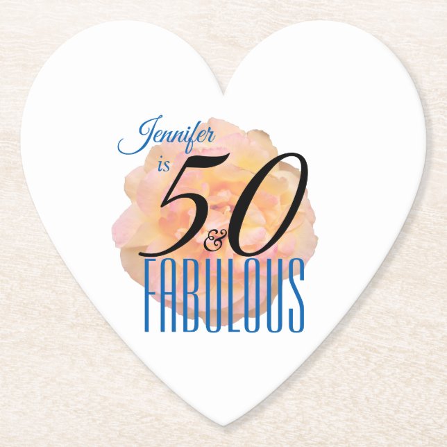 Porta-copo De Papel Pale Peach Rosa 50 e aniversário fabuloso (Frente)