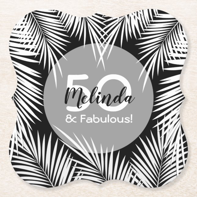 Porta-copo De Papel Palmas no Aniversário Tropical Negro (Frente)
