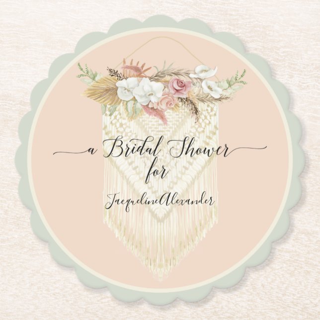 Porta-copo De Papel Pampas Grass Floral Greenery Macrame Chá de panela (Frente)