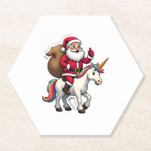 Porta-copo De Papel Papai Noel Montado em Unicórnio de Natal - Garotas