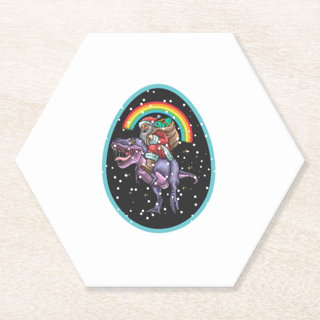 Porta-copo De Papel Papais noeis Andando Dinossauro T rex T Camisa Pre (Frente)