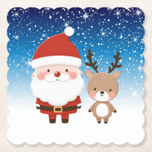 Porta-copo De Papel Papais noeis e renas de Natal bonitos