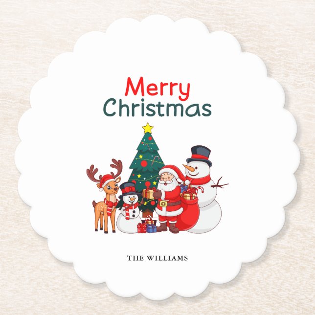 Porta-copo De Papel Papais noeis Snowman E Reindeer Feliz Natal Festiv (Frente)